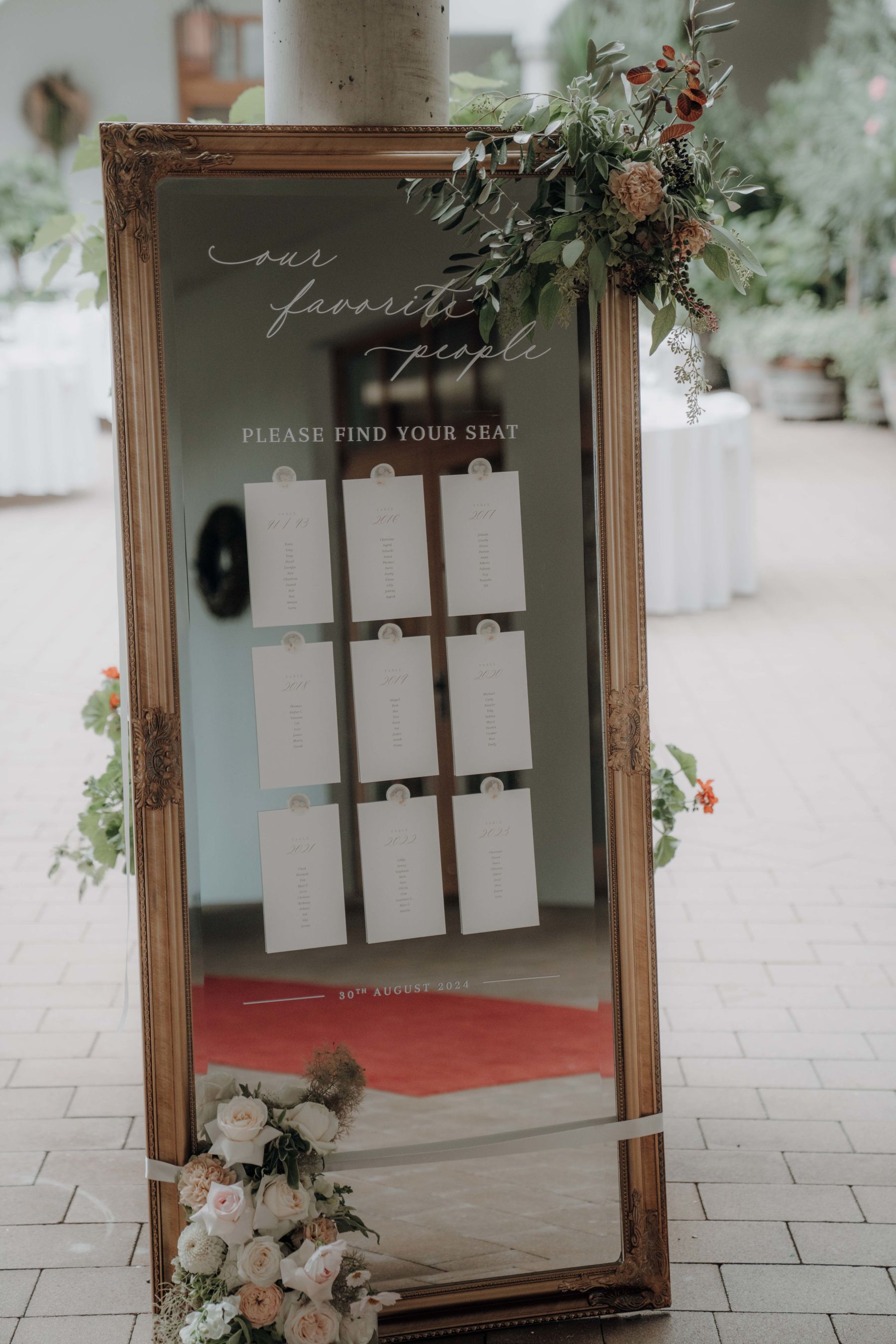 Tischplan für Hochzeit im Weinschloss Thaller