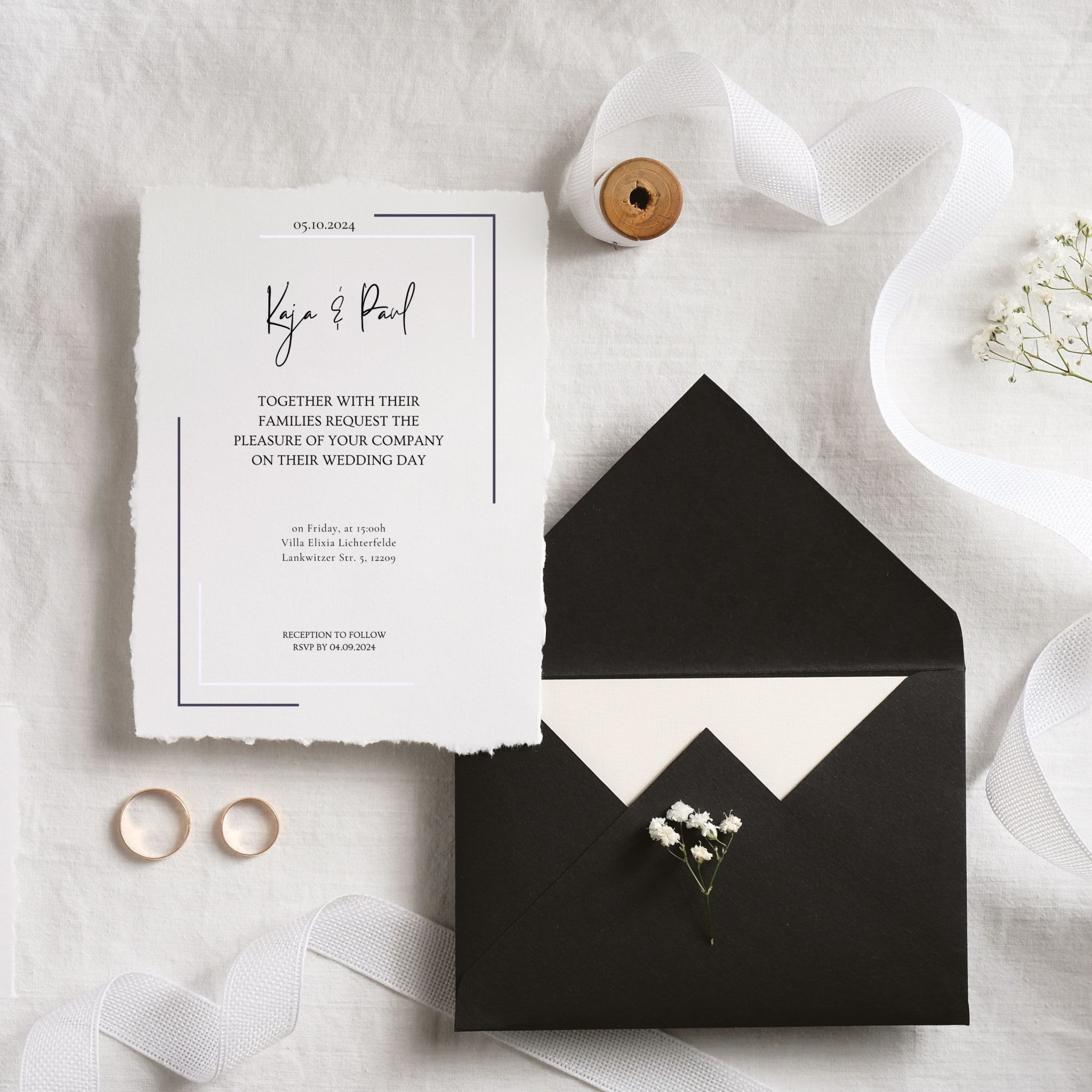 Minimalistische, formelle Hochzeitseinladung