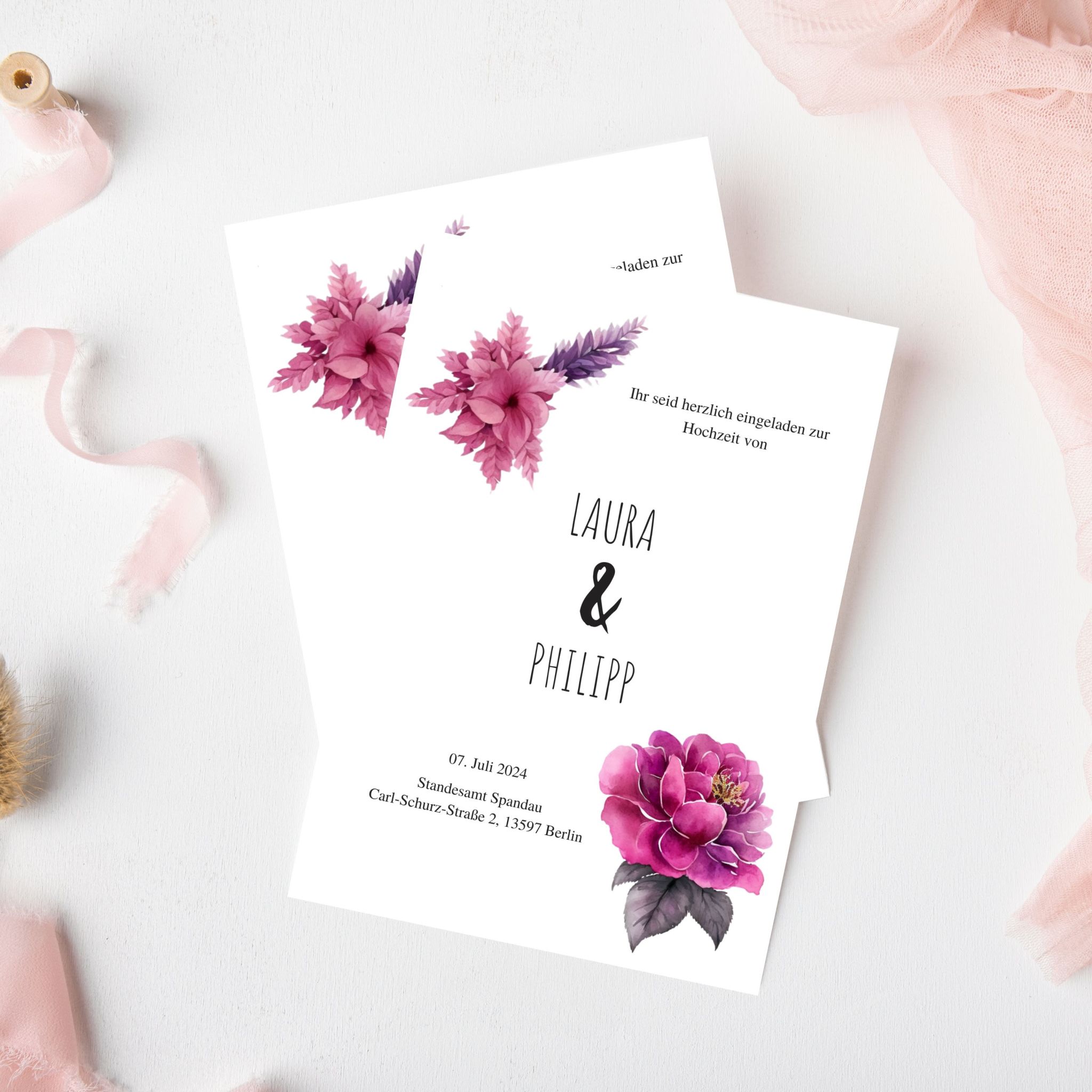Florale Hochzeitseinladung (Vorlage)