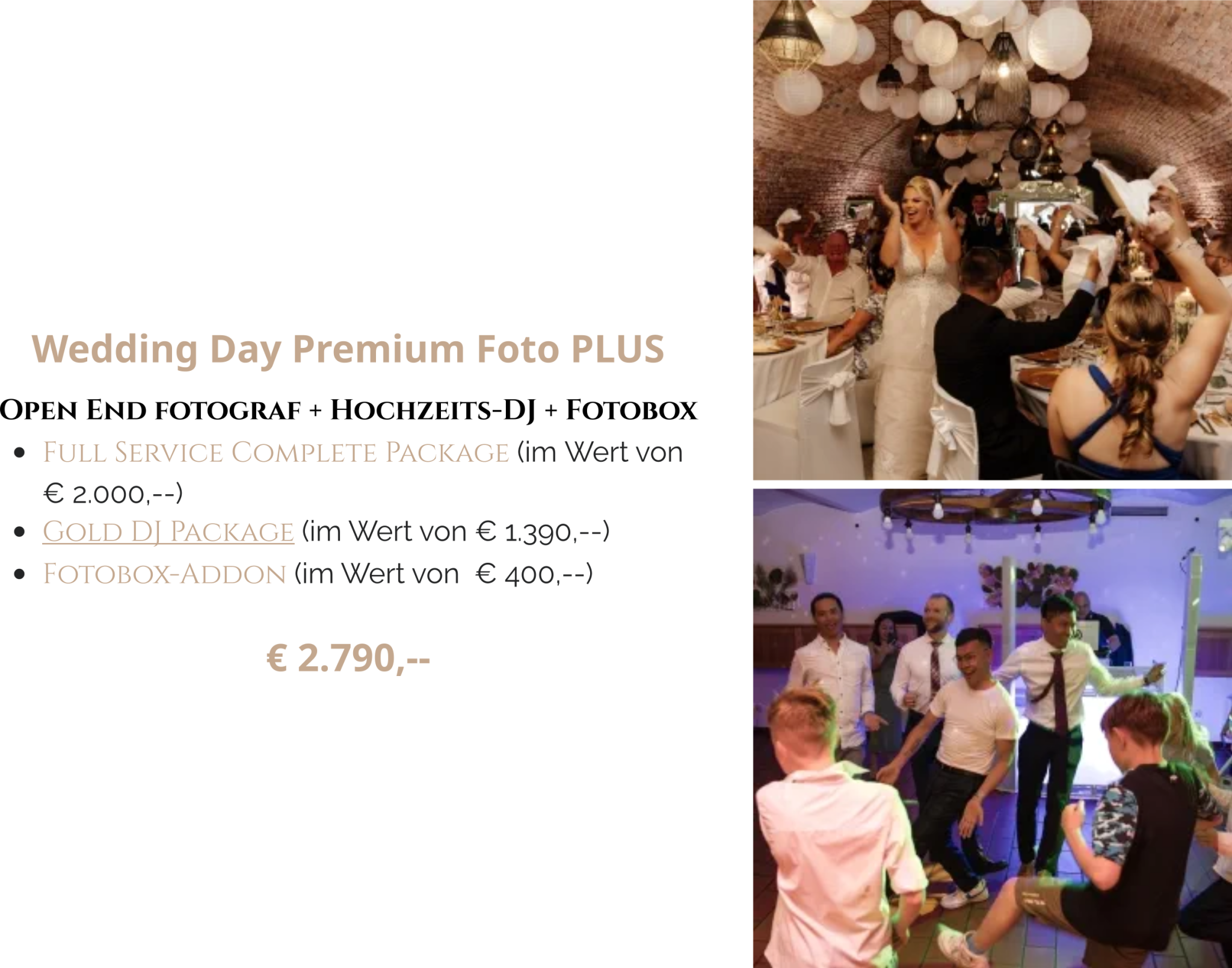 Wedding Day Premium Foto Plus: Open End Fotograf + Hochzeits-DJ + Fotobox