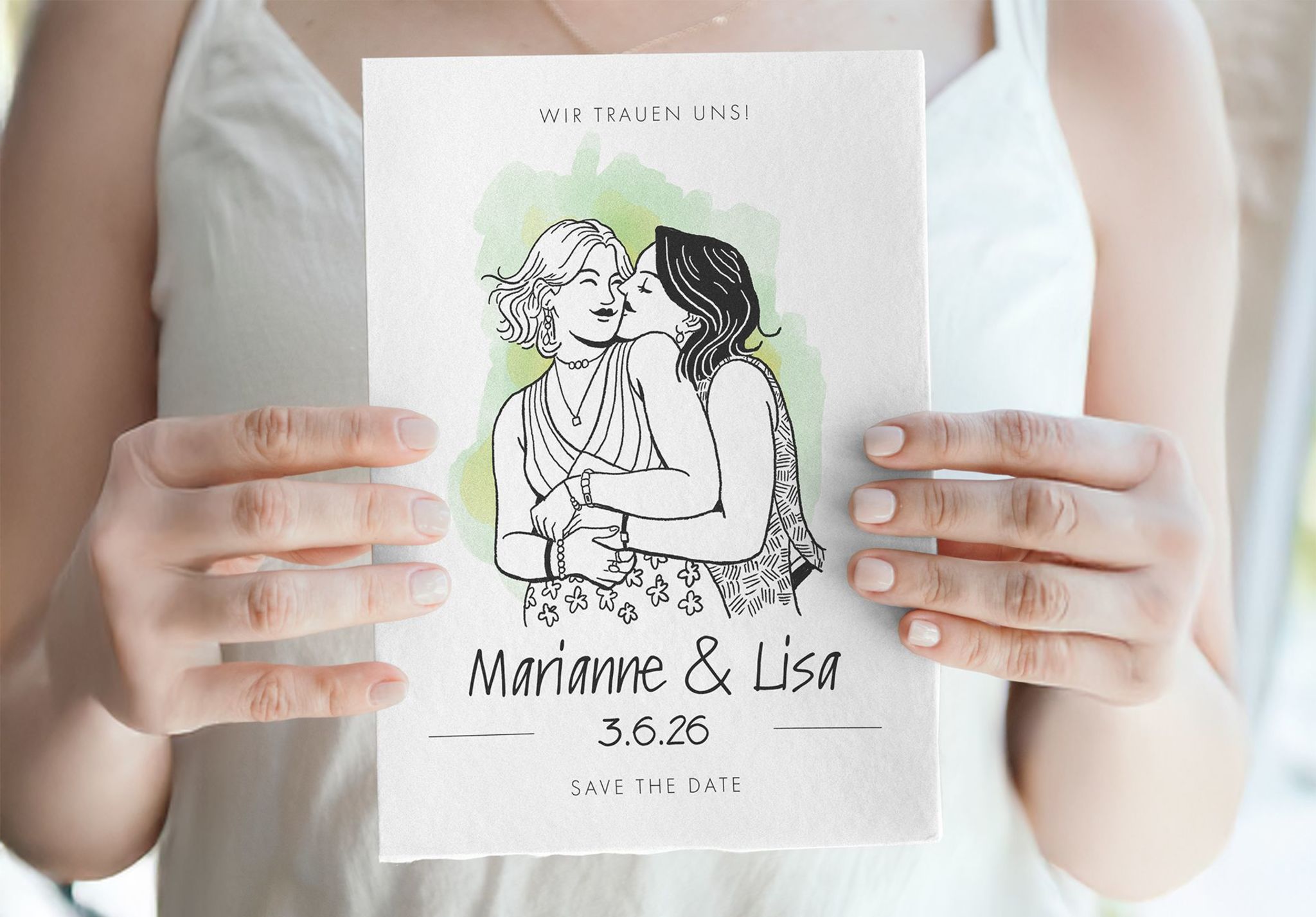 Save-the-Date Design mit einer Illustration von euch