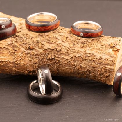 Handgefertigte Holz-Carbon-Silber Trauringe
