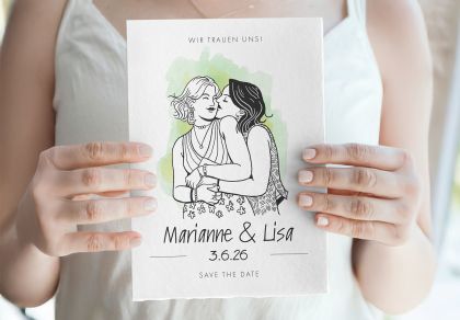 Save-the-Date Design mit einer Illustration von euch